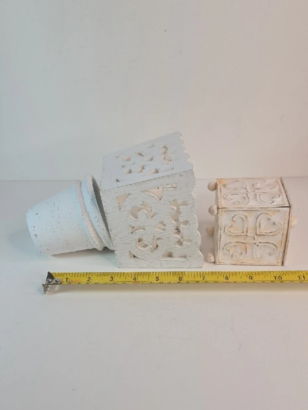 Set of 3 White Decorative Home Accent Vases and Box Shabby Chic Cottage Core